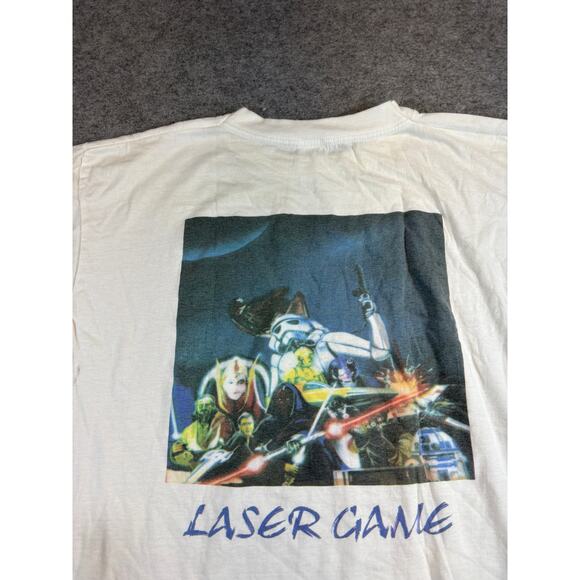 VINTAGE Star Wars Laser Game Shirt Mens Large White Graphic Tee 90s - Picture 5 of 5
